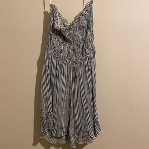 Tube top striped blue romper